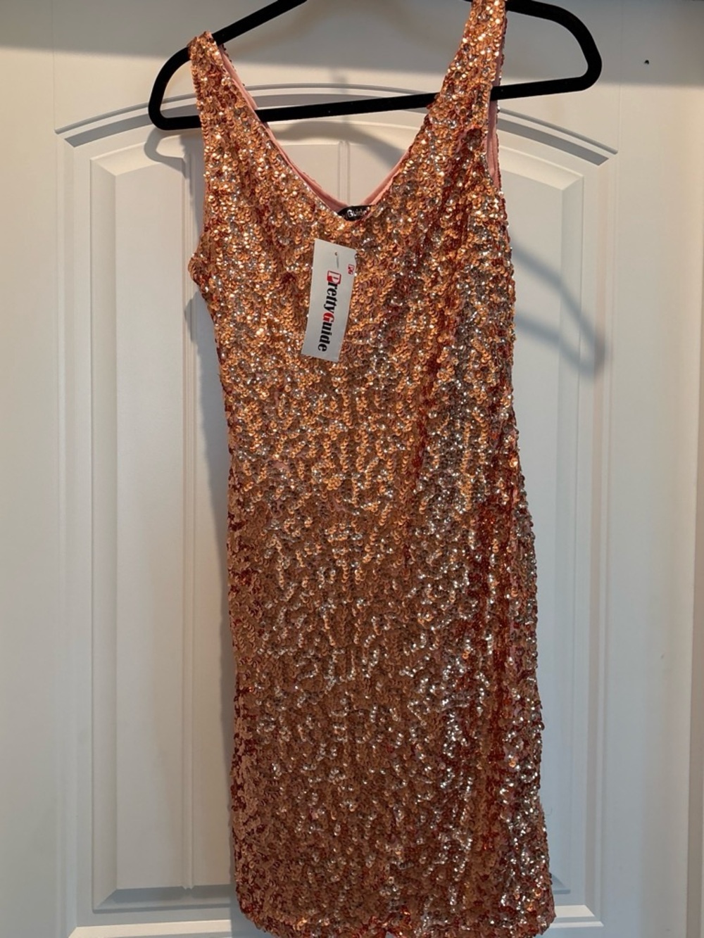 Sequin V-Neck Mini Dress in Rose Gold - Women - Picture 7 of 8